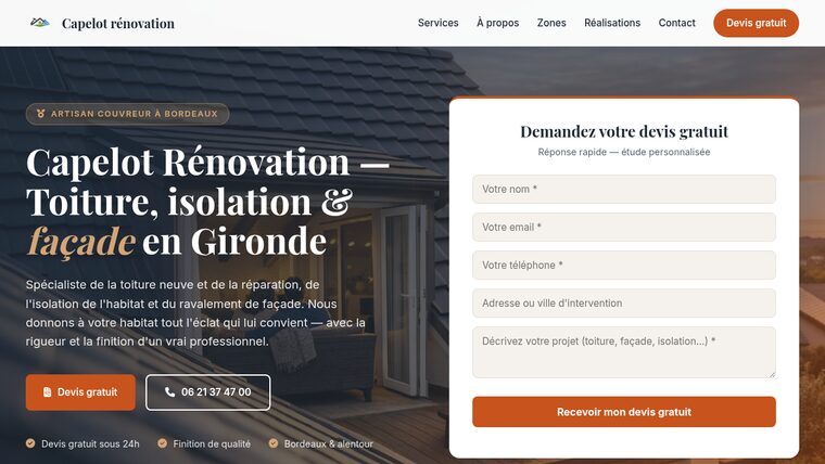 Site web Capelot Rénovation — couvreur en Gironde