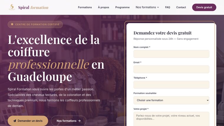 Site web Spiral Formation — coiffure